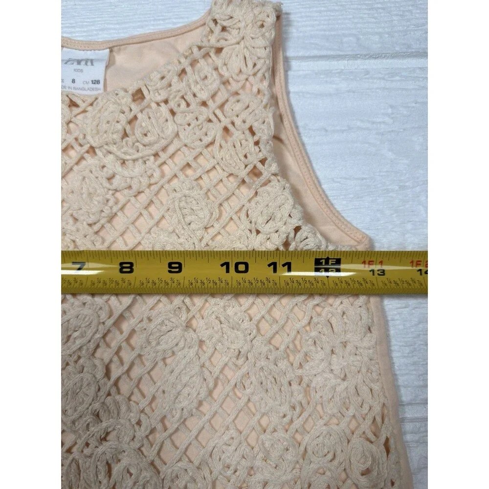 ZARA Kids Beige Crochet Lace Tank Top Size 8 Boho Cottagecore Sleeveless Overlay